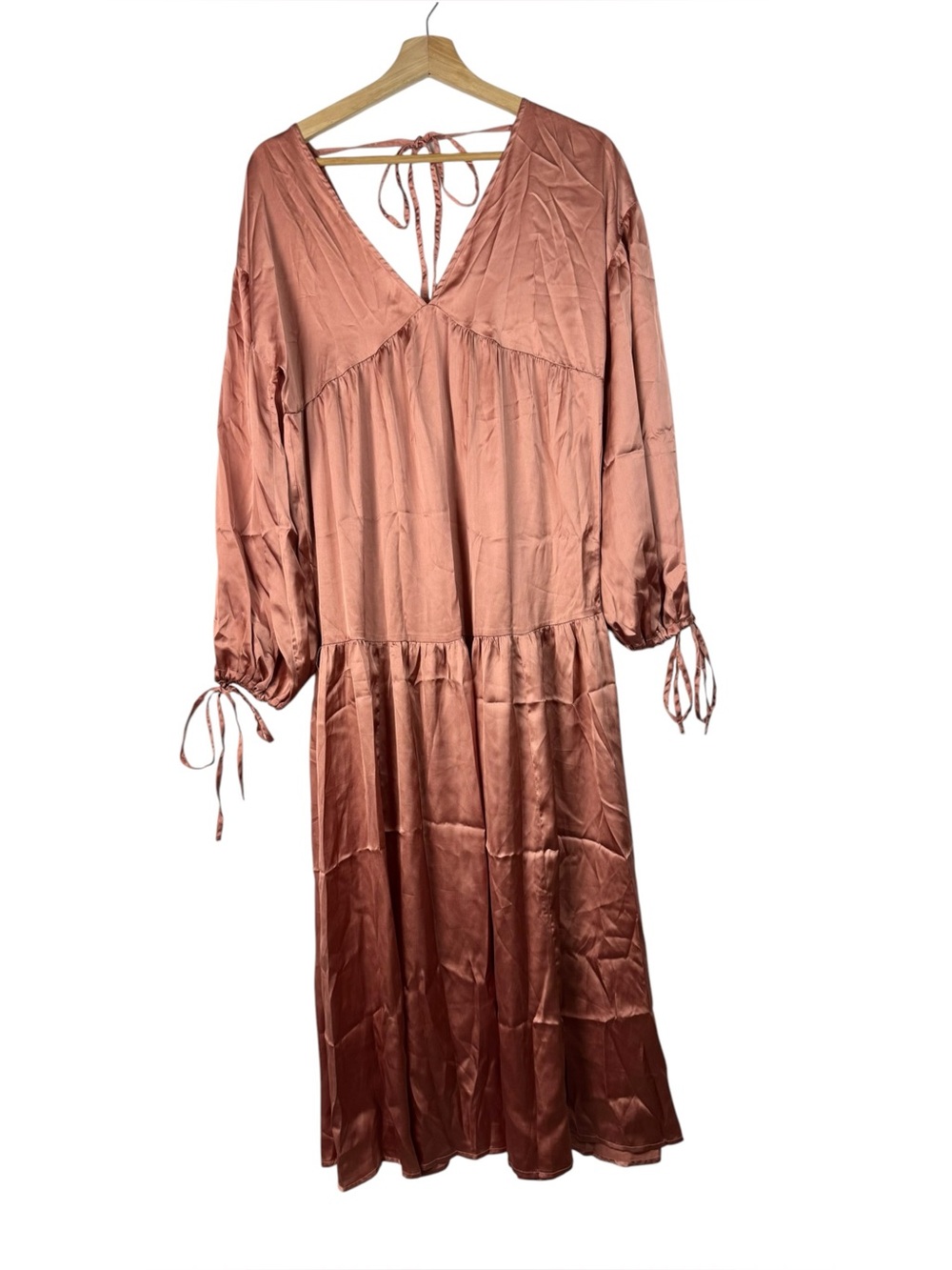 ASOS Rose Pink Satin Layered Long Sleeve Maxi Dress 2